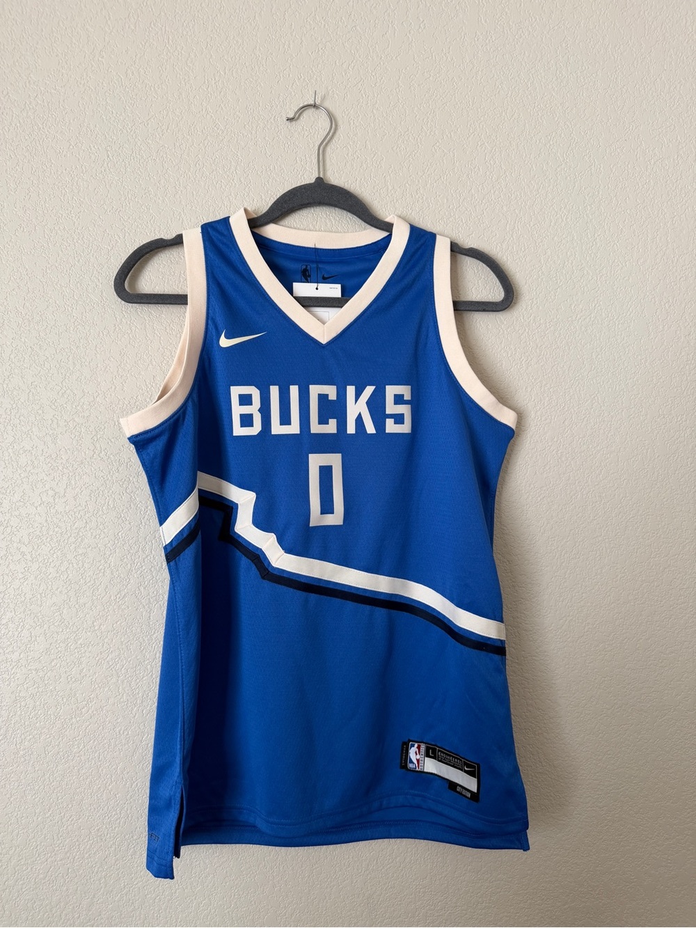 Damian Lillard Milwaukee Bucks Nike Blue White Jersey Youth Large NWT